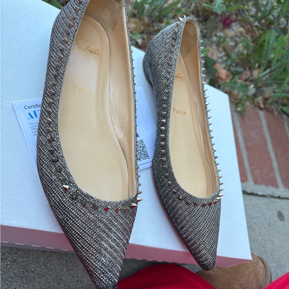 Christian Louboutin Silver Flats with Braided Trim